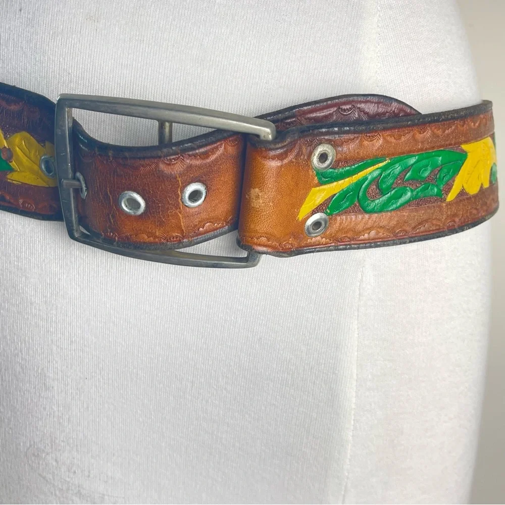Vintage 70s Western Leather Tooled Belt | Embossed Name | Retro Rockabilly Hip